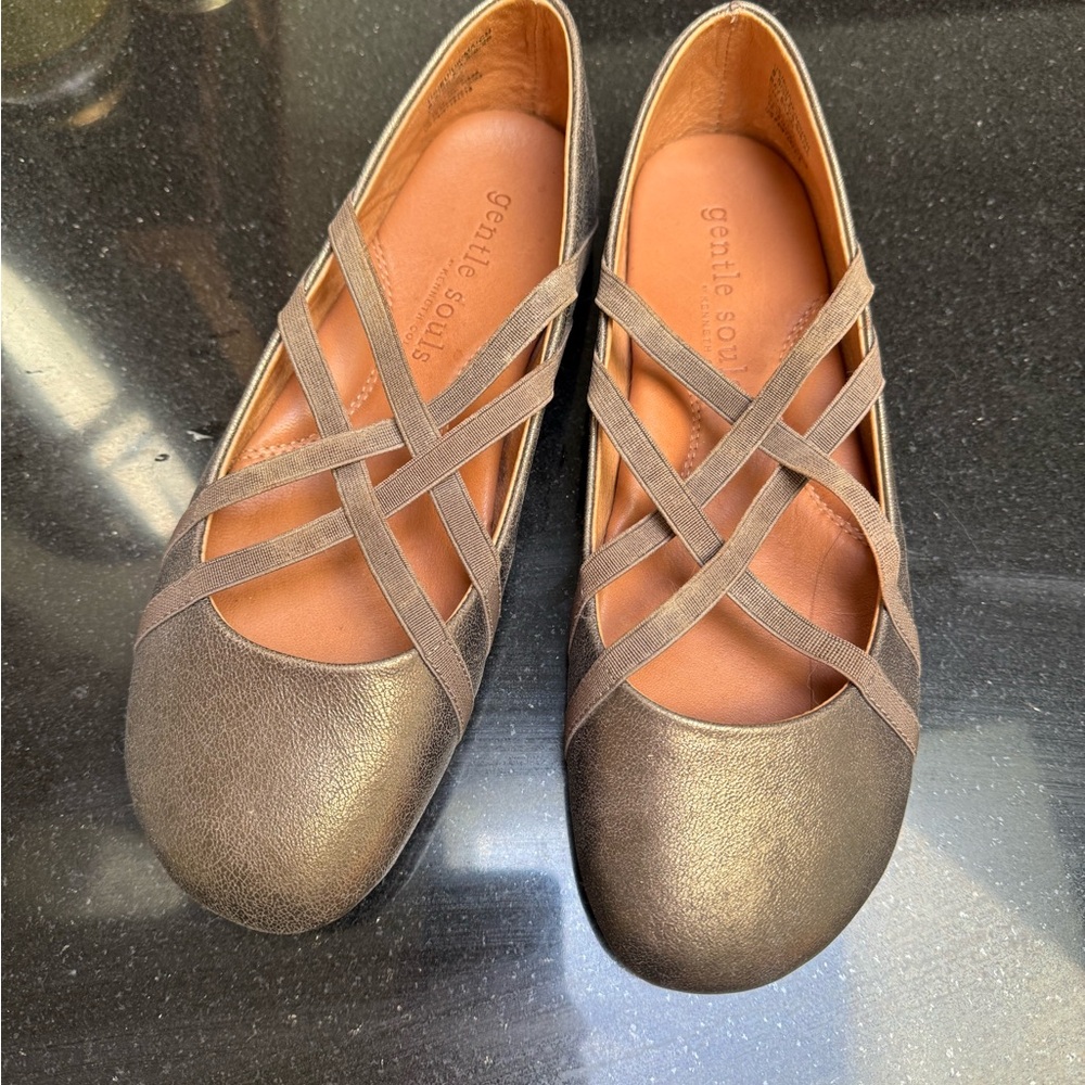 Gentle Souls Bronze Flats with Criss-Cross Straps